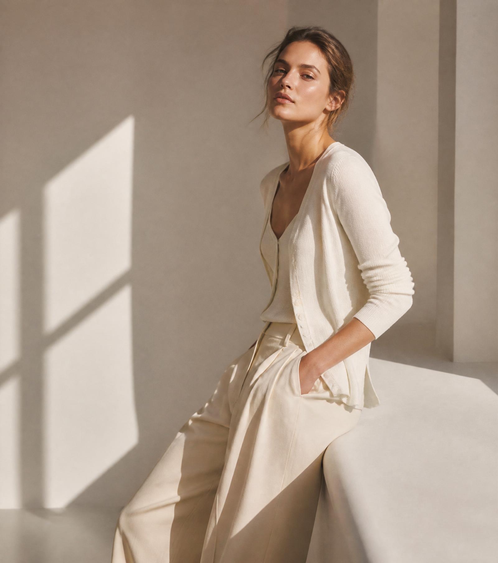 Model wearing pre-loved neutral tones